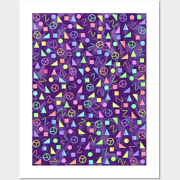 Retro Shapes Peace Signs On Purple Wall Art by SartorisArt1